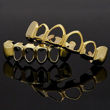 NEW Open Face Grillz Six Tooth Top & Bottom Teeth Silver Tone Hip Hop Grills Set