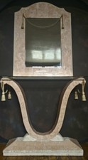 Vintage Unused Ornate Roman Style Mirror and Marble Look Console Dressing Table