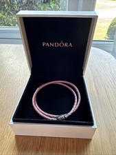 Pandora Leather Plaited Bracelet Double Wrap Pink