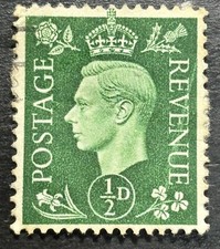 GB KGVI Used 1/2d Halfpenny Green Definitive Stamp - SG 462, 1937