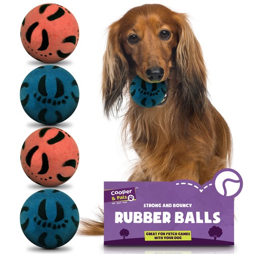 4pk rubber dog balls - dog, bouncy