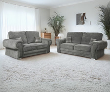 Vegas High Back Sofa Set 3 & 2 Seater Suite Couch in Grey Fabric| Fast Delivery