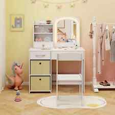 Princess Makeup Desk and Chair Set Kids Vanity Set w/Storage Drawers-White