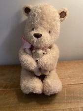 Tesco Cuddle Me Beige Teddy Bear Holding Cub Soft Toy 16” Plush 2008 Pink Bow