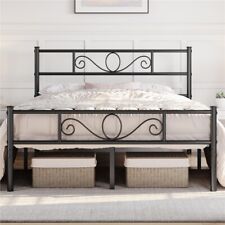 5ft King Size Iron Platform Bed with Scroll Design Headboard and Footboard Black