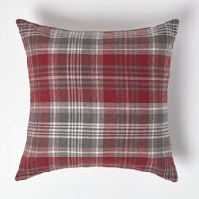 Red Tartan Cushion Cover 24x24" Faux Wool Square Scatter Cushion for Sofa Bed