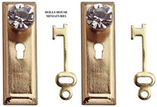 Diamond Door Handles & Keys, Pair Dolls House Miniatures Crystal Knobs Key