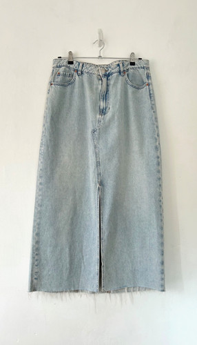 Denim maxi skirt raw hem - m, &