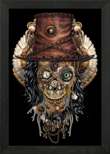 Steampunk skull framed wall - steampunk,
