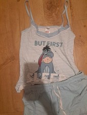 Disney Eeyore Winnie The Pooh Light Blue Lace Trim Pajamas Size Medium UK 12-14