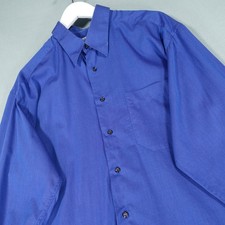 VTG Christian Dior Shirt Men 17.5 Blue Cotton Button Down Pocket Long Sleeve Top