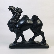 RARE Antique Black Stone / Jet / Basalt Carved Chinese Camel On Base GRAND TOUR?
