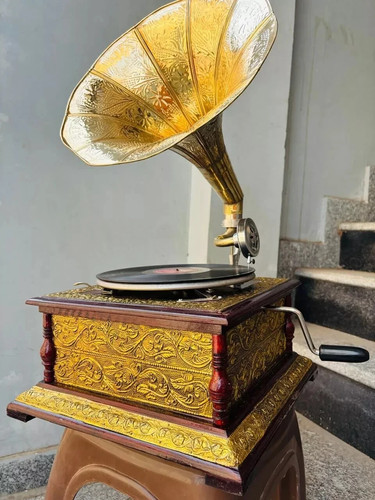 Vintage brass gramophone - vintage,