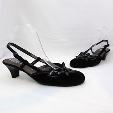 Gabor Black UK 6 Sling Back Suede Leather Kitten Heel Shoes Floral Embellishment