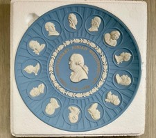 WEDGWOOD WHITE ON BLUE JASPER 250TH ANNIVERSARY OF BIRTH JOSIAH PLATE BOXED