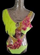 Flourescent Yellow And Pink Freestyle Dancing Costume Suit Size 10 U16 U14