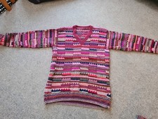 Vintage Hand Knitted Kaffe Fassett Toothed Stripe V.neck Jumper. Multicolored S