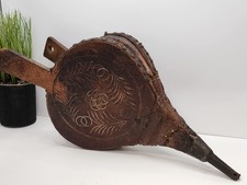 Antique 19th Century French 18in  Handmade Fireplace Bellows Wood, Leather& Iron