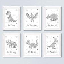 Grey Dinosaur Wall Art Posters