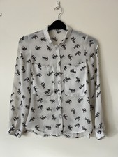 ZARA black cream elephant print shirt blouse, SIZE SMALL, slightly sheer fabric 
