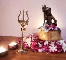 4" Decorative Handcrafted Brass Trishul with Damru Lord Shiva Hindu Puja Mandir
