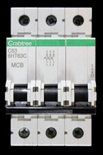 CRABTREE 63 AMP CURVE C 10kA TRIPLE POLE MCB CIRCUIT BREAKER 6HT63C LOADSTAR