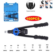 160 PCS Hand Nut Tool M3- M12 Repair Kit Riveter Rivnut Gun Riveting Mandrels