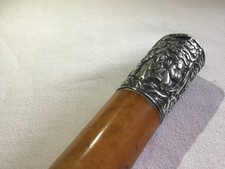 Antique Chinese Silver & Malacca Walking Stick Cane 19th C 87cm