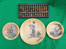 3 Wooden Chinese plates and