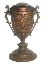 ANTIQUE 19thC VICTORIAN FRENCH CHERUB PUTTI BRONZE TONE SPELTER OIL LAMP BASE