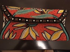 Mary Francis handbag beaded clutch tropical burnt orange with strap collectible 
