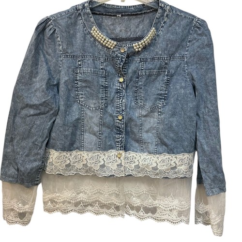 Women denim jacket - women, lace