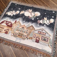 Traditional Snowman Christmas Village Vintage Woven Tapestry Blanket Throw