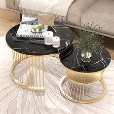 Round Nesting Coffee Table Set of 2 for Living Room End Side Table w/Metal Frame