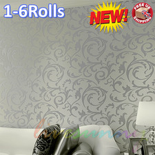 3D Silver Grey Wallpaper Glitter Damask Roll Metallic Textured Wall Paper 1-6x,