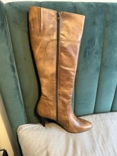 Next Tan Leather Knee High Boots UK7 EU41 BNWT Heeled Zip Tall Boots