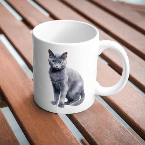 Russian blue cat 11oz white - russian,