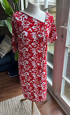Karen Cole red/White Floral Print Slip On Jersey Short Sleeve Dress Sz Medium