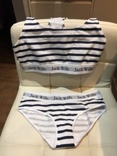 Jack Wills Crop Bralet And Pants Gift Set, Size M, Striped Design