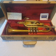 Vintage 1955 Brass CORNET W CASE which closes nicely & original paperwork