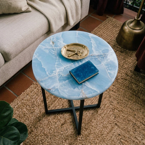 Blue onyx coffee table - coffee, round