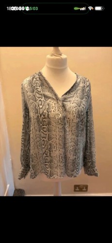 Grey snake print blouse - blouse, —