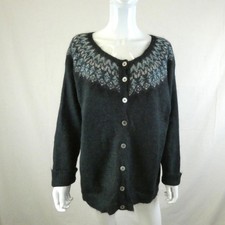 Brora Fair Isle Mohair Cardigan Wool Navy Green Ladies UK14
