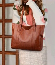 Womens Large Minimalist Tote Bag Zipper Shoulder Bag Brown Casual Smart Boho UK 