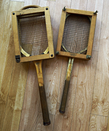 Pair antique wooden tennis - antique,