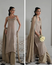 Pakistani Designer Embroidered Chiffon Unstitched Suit 3 PC Shalwar Kameez