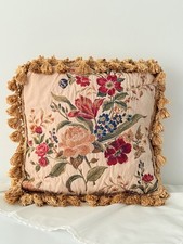 Vintage Floral Tapestry Cushion with Tassel Trim : Shabby Chic Pillow, Cottageco