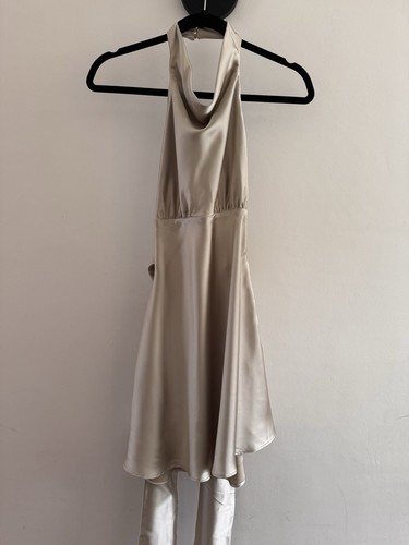 Zara beige satin halter - beige, cowl