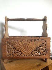 Vintage Hand Carved Wooden Foldable Magazine Rack • Made In India •