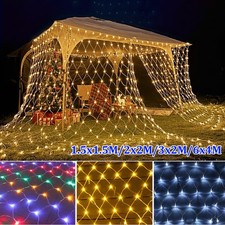 UK LED Net Mesh Fairy String Light Christmas Curtain Garden Outdoor Party Decor
